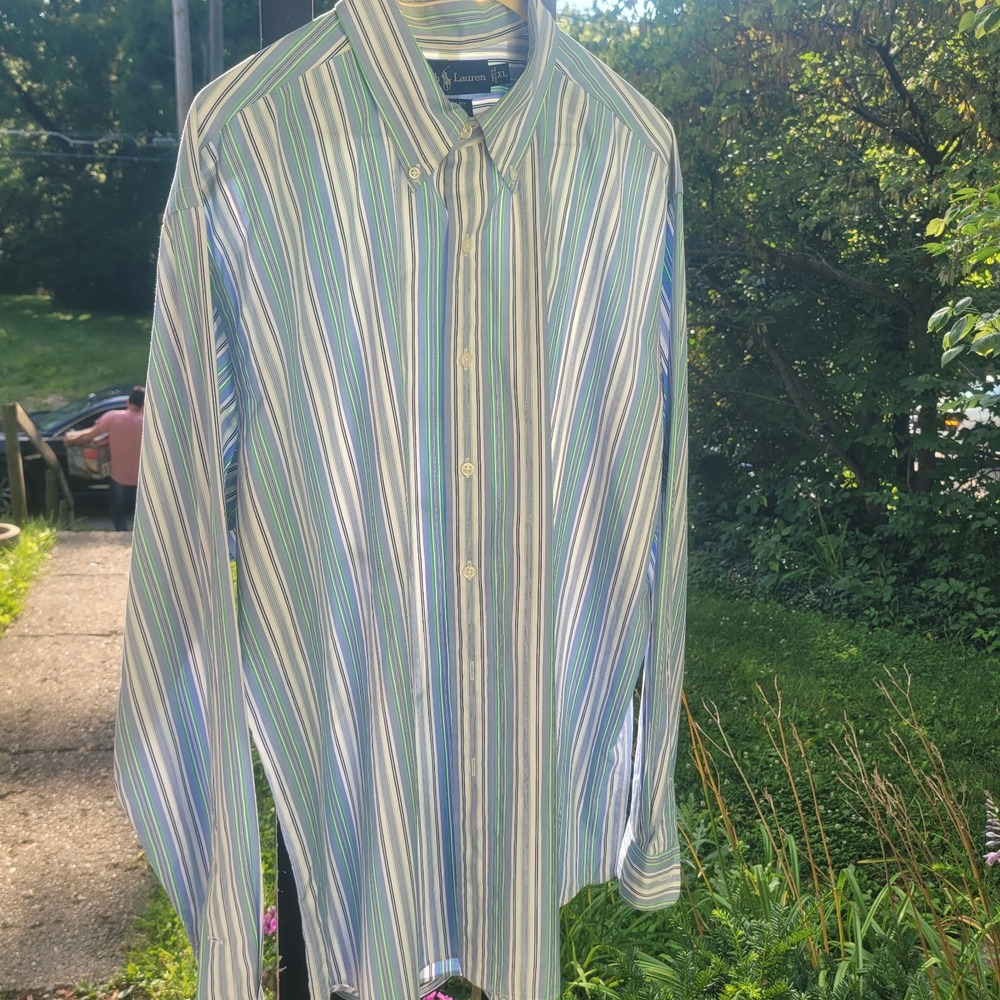 Men's Ralph Lauren Polo Custom Fit Blue, White And Light Green Size Xl